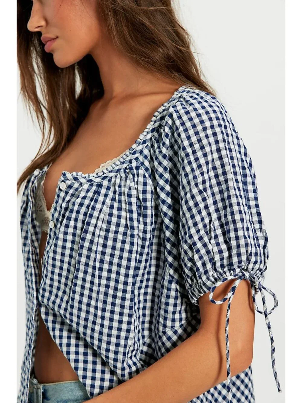 FREE PEOPLE Farley Gingham Tunic / Navy Combo - Picture 3 of 8